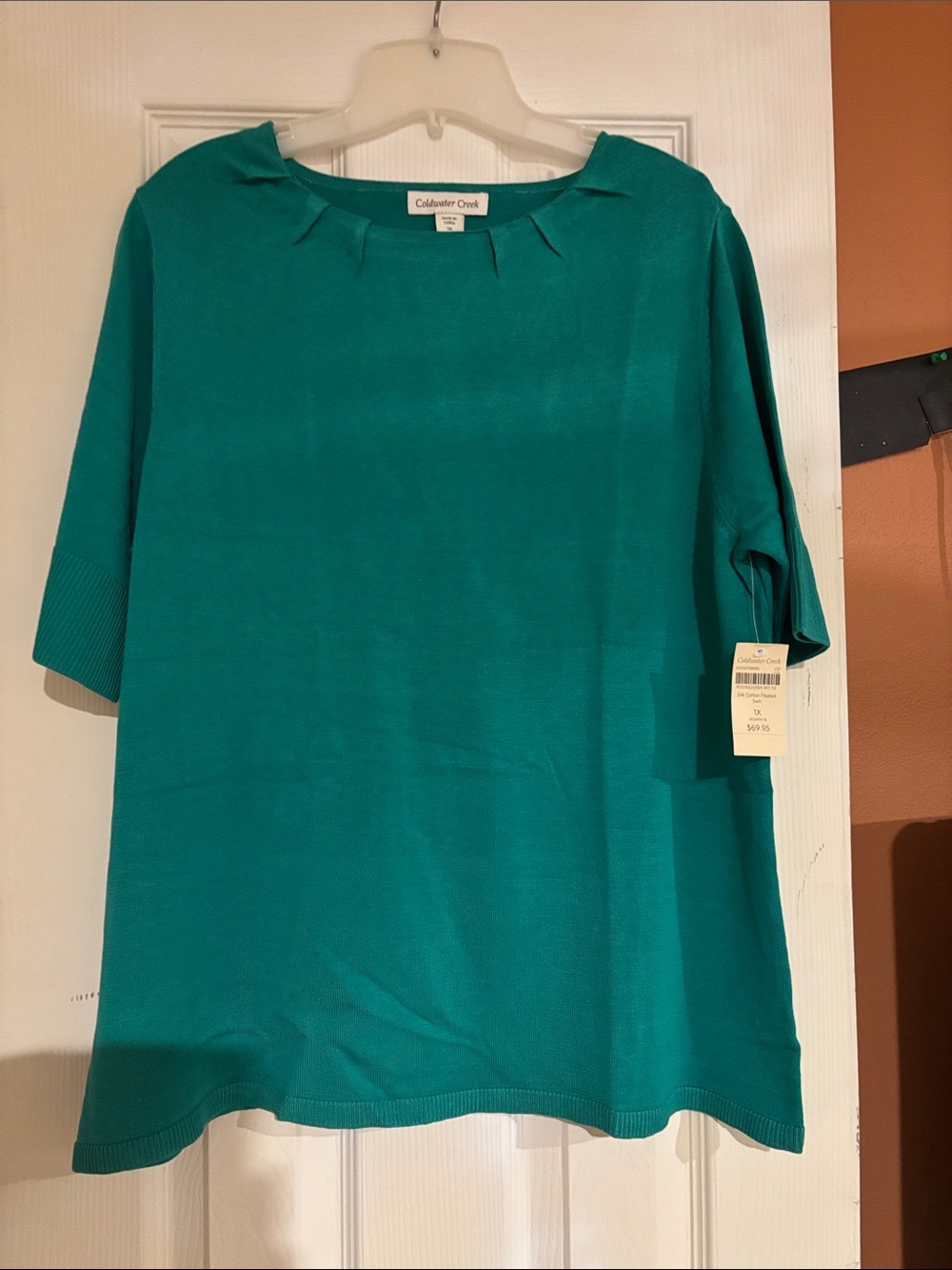 Coldwater Creek Teal Short-Sleeve Boatneck Tunic